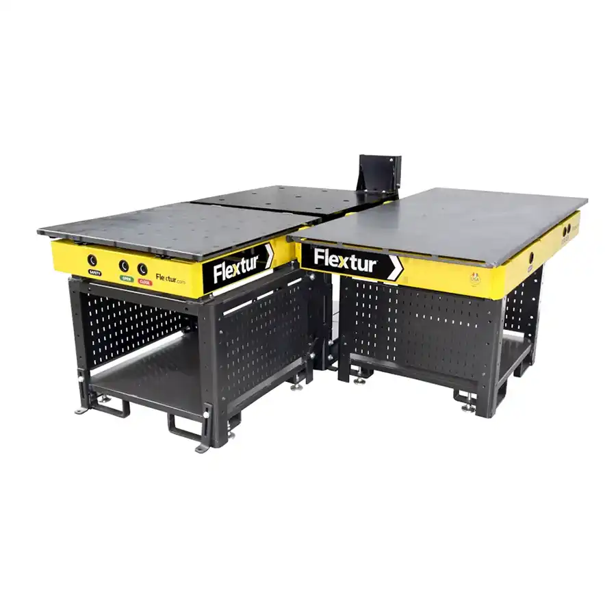Flextur 36" x 72" Cobot Quick-Change Table with Docking Station and Second Quick Change Table.