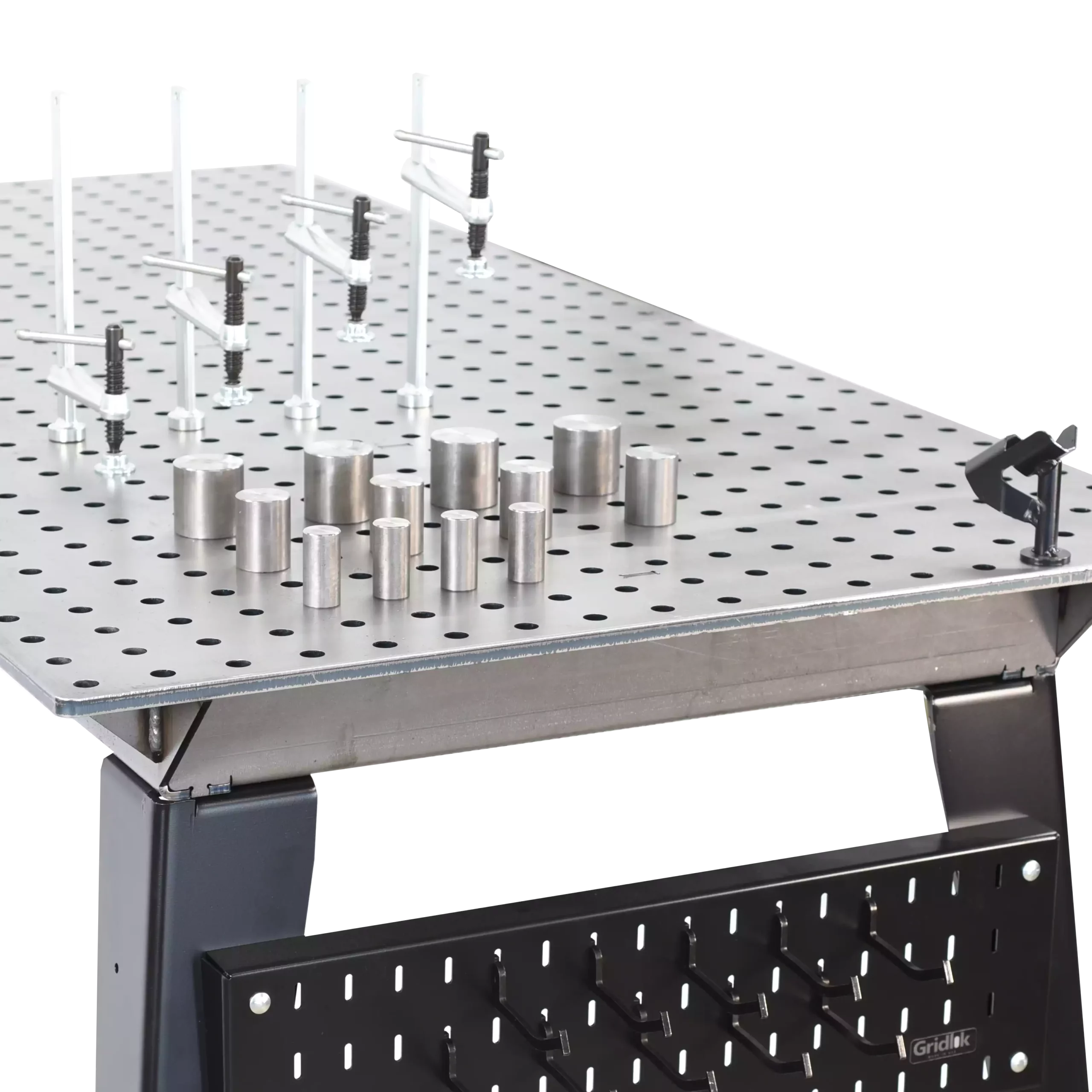 Close-up of 36" x 72" Welding Table with 27 Piece Fixturing Kit