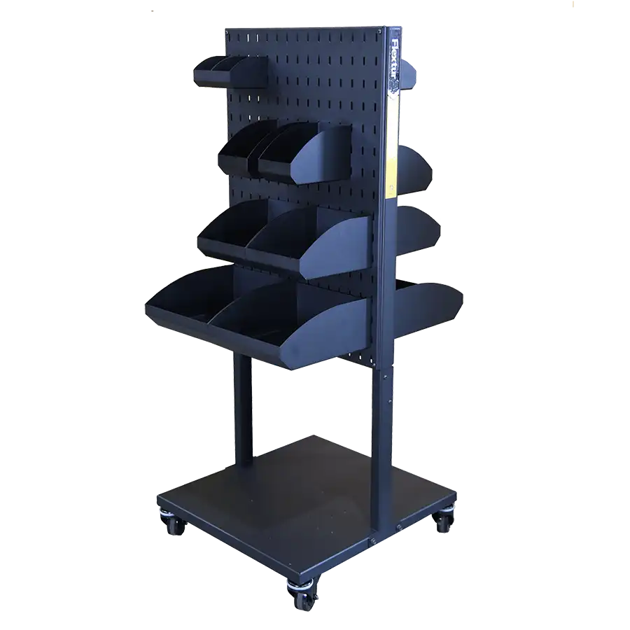 Flextur 54 Bin Cart - Heavy-duty mobile storage cart with 54 bins, designed for efficient organization and easy access to parts and tools in industrial workspaces.