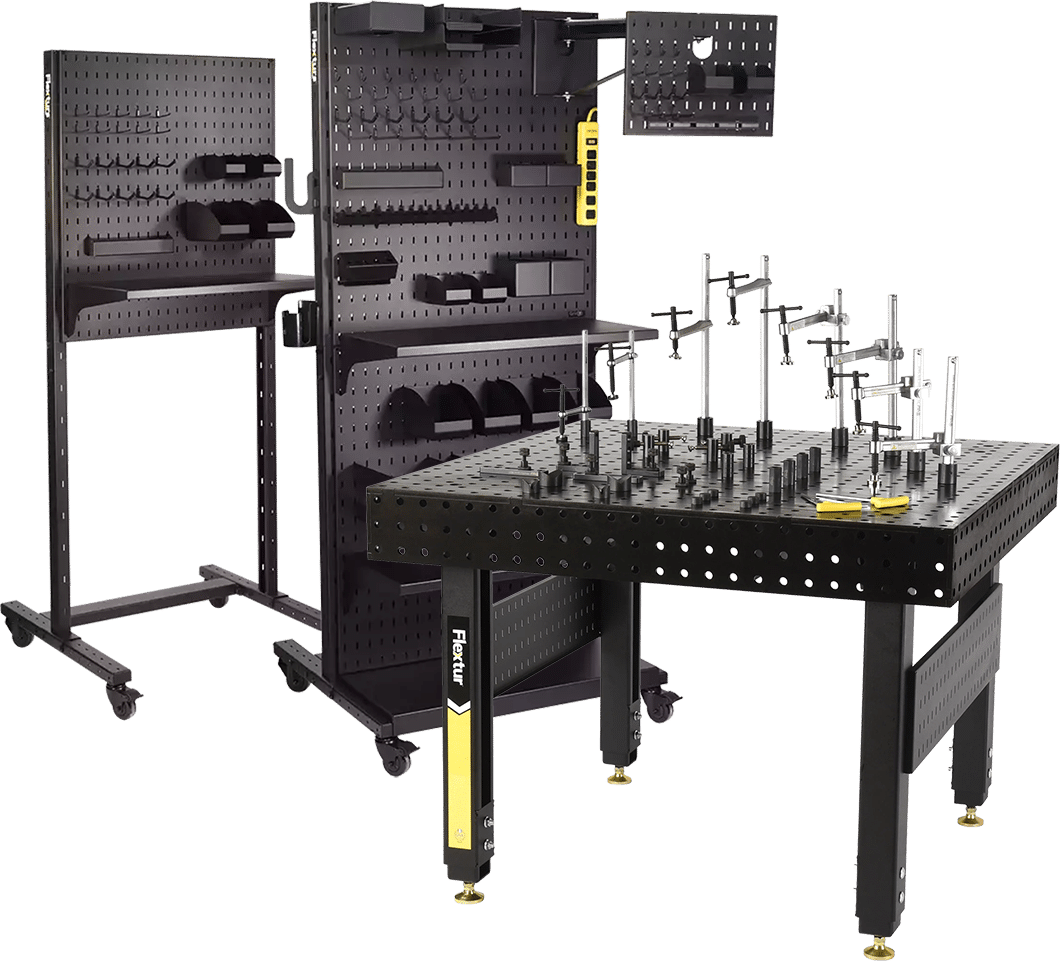 Flextur Welding Table and Gridlok Metal Pegboard